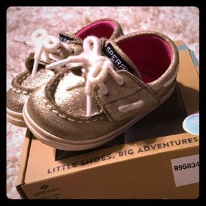 Gold, sparkly baby girl Sperry shoes size 2